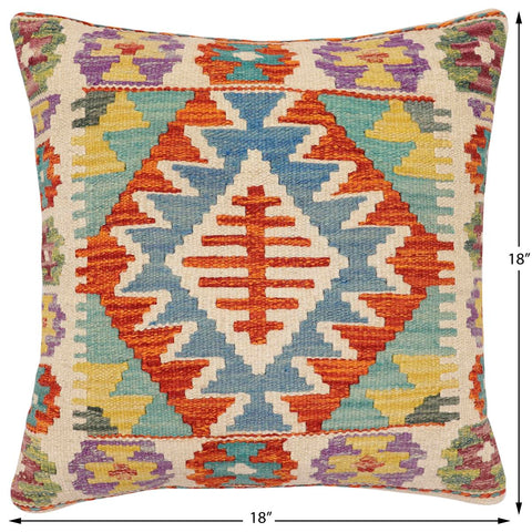 handmade Traditional Pillow Rust Blue Hand-Woven SQUARE 100% WOOL Hand woven turkish pillow2 x 2