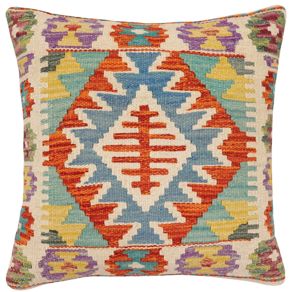 handmade Traditional Pillow Rust Blue Hand-Woven SQUARE 100% WOOL Hand woven turkish pillow2' x 2'