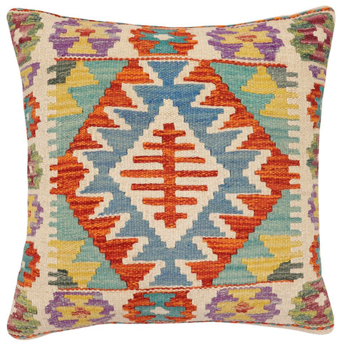 handmade Traditional Pillow Rust Blue Hand-Woven SQUARE 100% WOOL Hand woven turkish pillow2 x 2