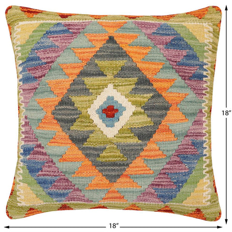 handmade Traditional Pillow Rust Blue Hand-Woven SQUARE 100% WOOL Hand woven turkish pillow2 x 2