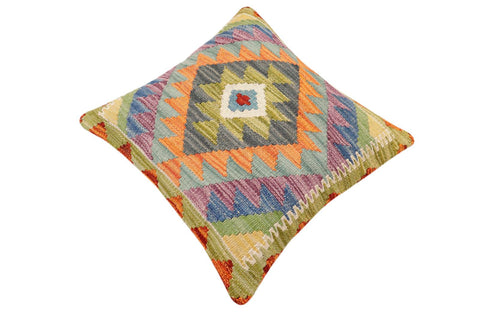 handmade Traditional Pillow Rust Blue Hand-Woven SQUARE 100% WOOL Hand woven turkish pillow2 x 2