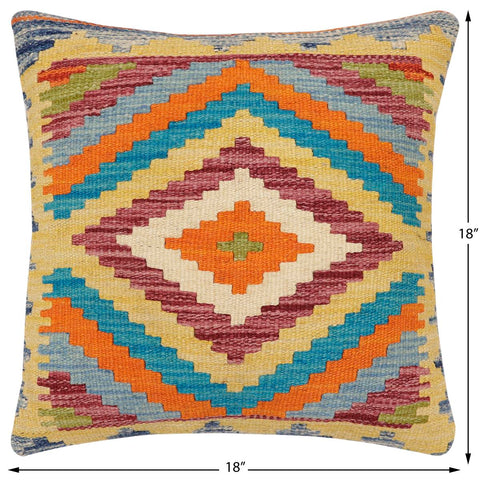 handmade Traditional Pillow Rust Blue Hand-Woven SQUARE 100% WOOL Hand woven turkish pillow2 x 2