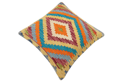 handmade Traditional Pillow Rust Blue Hand-Woven SQUARE 100% WOOL Hand woven turkish pillow2 x 2