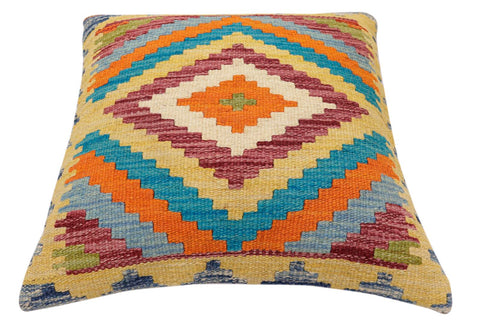 handmade Traditional Pillow Rust Blue Hand-Woven SQUARE 100% WOOL Hand woven turkish pillow2 x 2