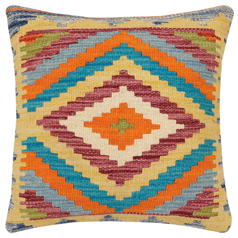 handmade Traditional Pillow Rust Blue Hand-Woven SQUARE 100% WOOL Hand woven turkish pillow2 x 2