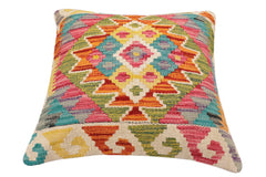 handmade Traditional Pillow Rust Blue Hand-Woven SQUARE 100% WOOL Hand woven turkish pillow2' x 2'