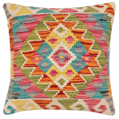handmade Traditional Pillow Rust Blue Hand-Woven SQUARE 100% WOOL Hand woven turkish pillow2 x 2