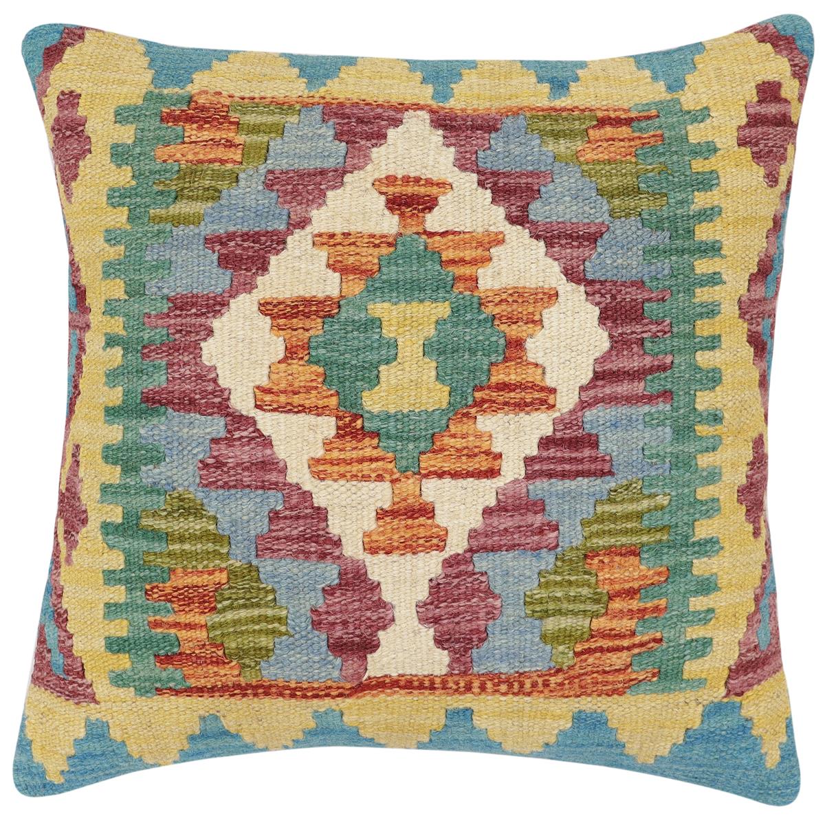 handmade Traditional Pillow Rust Blue Hand-Woven SQUARE 100% WOOL  Hand woven turkish pillow  3 x 5