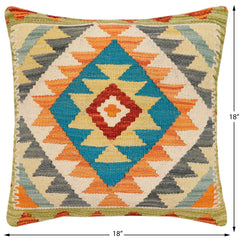 handmade Traditional Pillow Rust Blue Hand-Woven SQUARE 100% WOOL Hand woven turkish pillow2' x 2'