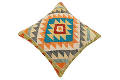 handmade Traditional Pillow Rust Blue Hand-Woven SQUARE 100% WOOL Hand woven turkish pillow2' x 2'