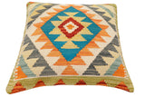 handmade Traditional Pillow Rust Blue Hand-Woven SQUARE 100% WOOL Hand woven turkish pillow2' x 2'