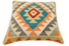 handmade Traditional Pillow Rust Blue Hand-Woven SQUARE 100% WOOL Hand woven turkish pillow2' x 2'