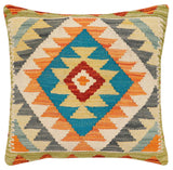 handmade Traditional Pillow Rust Blue Hand-Woven SQUARE 100% WOOL Hand woven turkish pillow2' x 2'