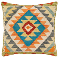 handmade Traditional Pillow Rust Blue Hand-Woven SQUARE 100% WOOL Hand woven turkish pillow2' x 2'