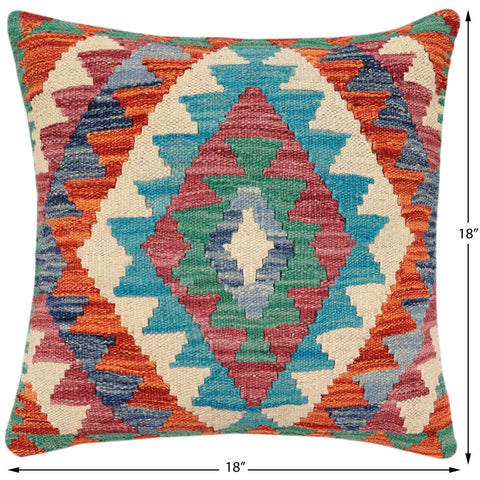 handmade Traditional Pillow Rust Blue Hand-Woven SQUARE 100% WOOL Hand woven turkish pillow2 x 2