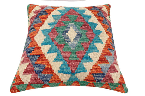 handmade Traditional Pillow Rust Blue Hand-Woven SQUARE 100% WOOL Hand woven turkish pillow2 x 2