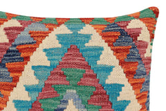 handmade Traditional Pillow Rust Blue Hand-Woven SQUARE 100% WOOL Hand woven turkish pillow2' x 2'