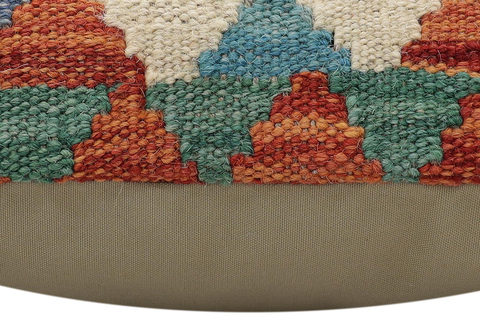 handmade Traditional Pillow Rust Blue Hand-Woven SQUARE 100% WOOL Hand woven turkish pillow2' x 2'