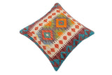 handmade Traditional Pillow Rust Blue Hand-Woven SQUARE 100% WOOL Hand woven turkish pillow2' x 2'