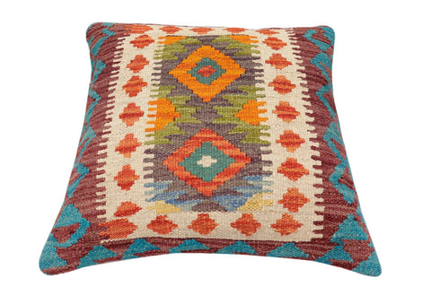 handmade Traditional Pillow Rust Blue Hand-Woven SQUARE 100% WOOL Hand woven turkish pillow2 x 2