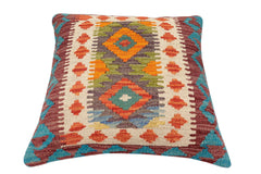 handmade Traditional Pillow Rust Blue Hand-Woven SQUARE 100% WOOL Hand woven turkish pillow2' x 2'