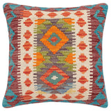 handmade Traditional Pillow Rust Blue Hand-Woven SQUARE 100% WOOL Hand woven turkish pillow2' x 2'