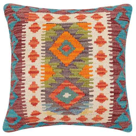 handmade Traditional Pillow Rust Blue Hand-Woven SQUARE 100% WOOL Hand woven turkish pillow2 x 2