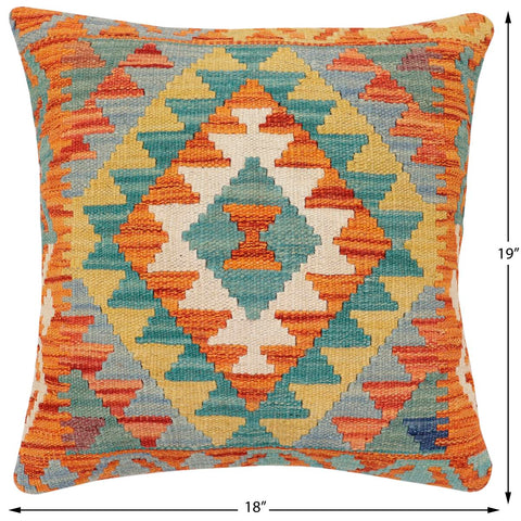 handmade Traditional Pillow Rust Blue Hand-Woven SQUARE 100% WOOL  Hand woven turkish pillow  2 x 2
