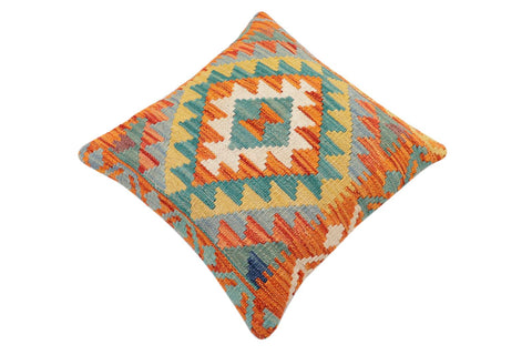 handmade Traditional Pillow Rust Blue Hand-Woven SQUARE 100% WOOL  Hand woven turkish pillow  2 x 2