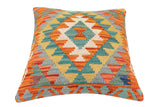 handmade Traditional Pillow Rust Blue Hand-Woven SQUARE 100% WOOL  Hand woven turkish pillow  2 x 2