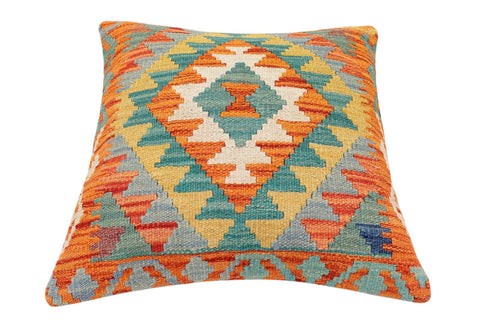 handmade Traditional Pillow Rust Blue Hand-Woven SQUARE 100% WOOL  Hand woven turkish pillow  2 x 2