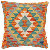 handmade Traditional Pillow Rust Blue Hand-Woven SQUARE 100% WOOL  Hand woven turkish pillow  2 x 2