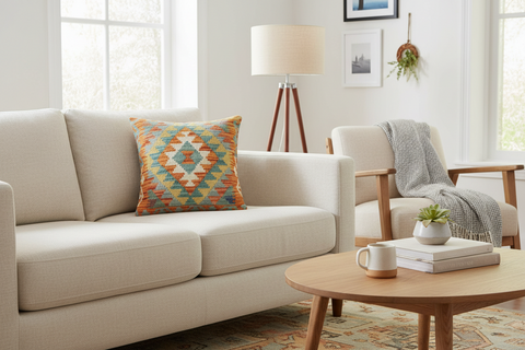 Boho Chic Cornish Turkish Hand-Woven Kilim Pillow