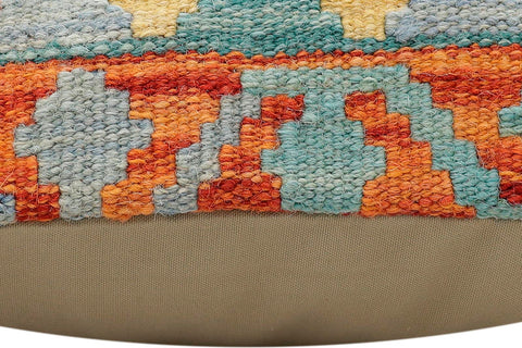 handmade Traditional Pillow Rust Blue Hand-Woven SQUARE 100% WOOL  Hand woven turkish pillow  2 x 2