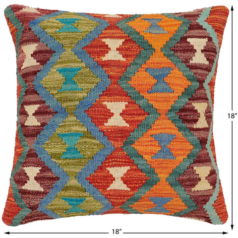 handmade Traditional Pillow Rust Blue Hand-Woven SQUARE 100% WOOL Hand woven turkish pillow2 x 2