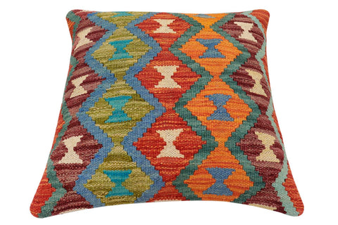 handmade Traditional Pillow Rust Blue Hand-Woven SQUARE 100% WOOL Hand woven turkish pillow2 x 2