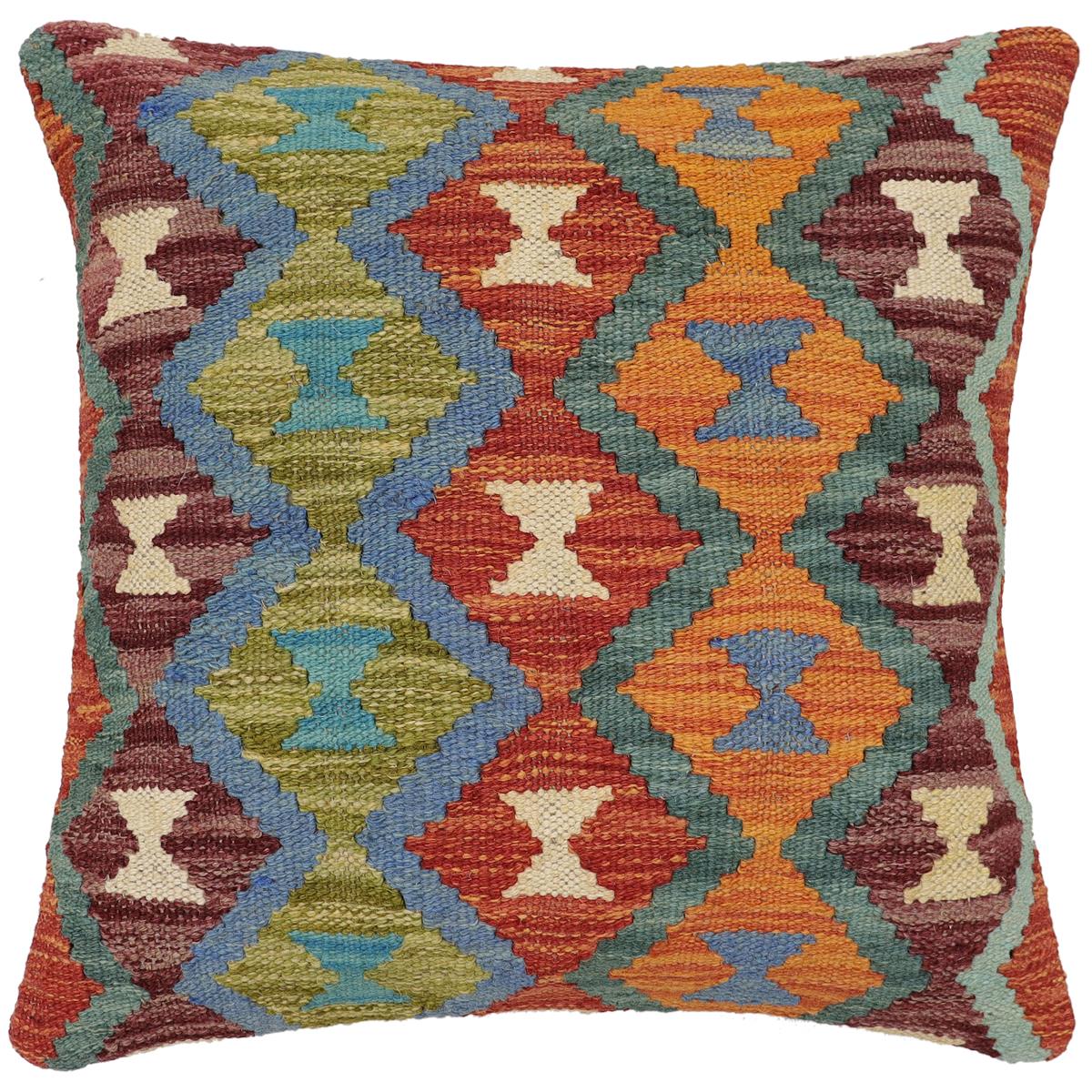 handmade Traditional Pillow Rust Blue Hand-Woven SQUARE 100% WOOL Hand woven turkish pillow2' x 2'