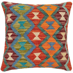 handmade Traditional Pillow Rust Blue Hand-Woven SQUARE 100% WOOL Hand woven turkish pillow2' x 2'