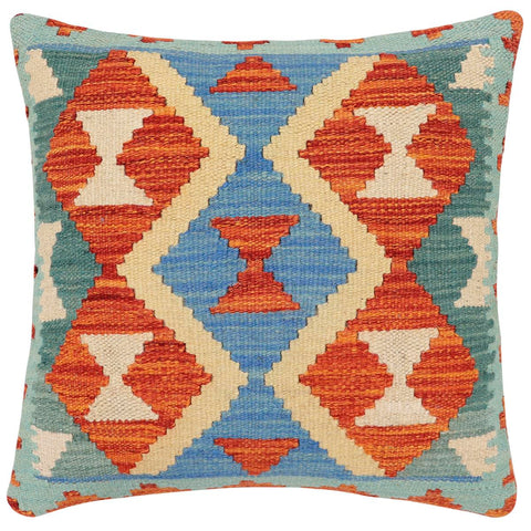 handmade Traditional Pillow Rust Blue Hand-Woven SQUARE 100% WOOL Hand woven turkish pillow2 x 2