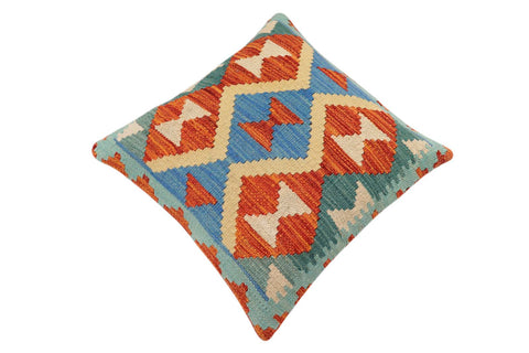 handmade Traditional Pillow Rust Blue Hand-Woven SQUARE 100% WOOL Hand woven turkish pillow2 x 2