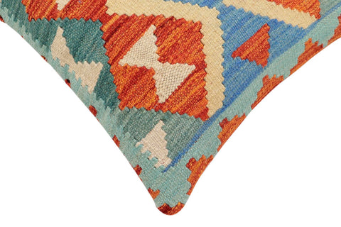 handmade Traditional Pillow Rust Blue Hand-Woven SQUARE 100% WOOL Hand woven turkish pillow2 x 2