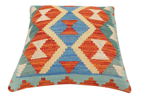 handmade Traditional Pillow Rust Blue Hand-Woven SQUARE 100% WOOL Hand woven turkish pillow2 x 2