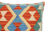 handmade Traditional Pillow Rust Blue Hand-Woven SQUARE 100% WOOL Hand woven turkish pillow2' x 2'