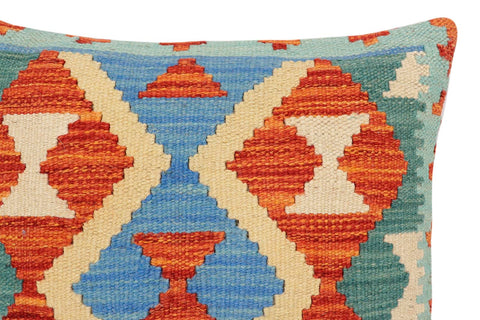 handmade Traditional Pillow Rust Blue Hand-Woven SQUARE 100% WOOL Hand woven turkish pillow2 x 2