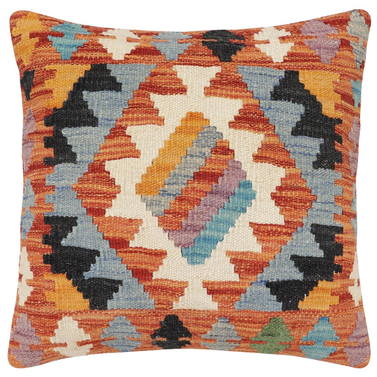 handmade Traditional Pillow Rust Blue Hand-Woven SQUARE 100% WOOL  Hand woven turkish pillow  3 x 5