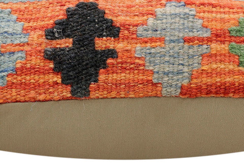 handmade Traditional Pillow Rust Blue Hand-Woven SQUARE 100% WOOL  Hand woven turkish pillow  3 x 5