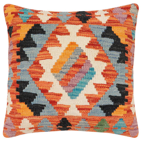 handmade Traditional Pillow Rust Blue Hand-Woven SQUARE 100% WOOL  Hand woven turkish pillow  3 x 5