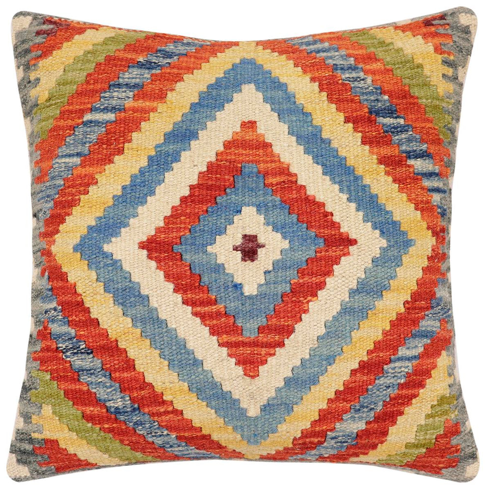 handmade Traditional Pillow Rust Blue Hand-Woven SQUARE 100% WOOL Hand woven turkish pillow2' x 2'