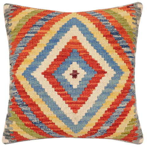 handmade Traditional Pillow Rust Blue Hand-Woven SQUARE 100% WOOL Hand woven turkish pillow2 x 2