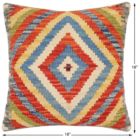 handmade Traditional Pillow Rust Blue Hand-Woven SQUARE 100% WOOL Hand woven turkish pillow2 x 2